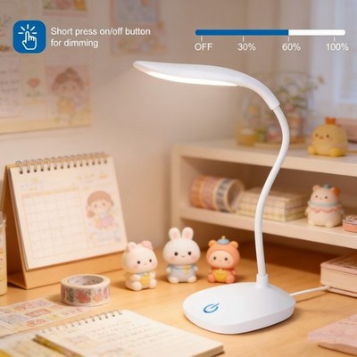 USB LED Desk Light Dimmable Bedside Reading Lamp Rechargeable Touch Control -&#%