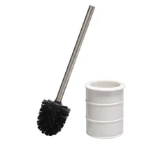 Elle Décor Modern Ridge Design Toilet Brush & Holder in White 4"Rdx 15.75"