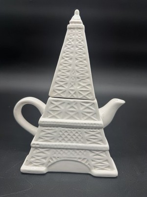 Ceramic Eiffel Tower with Metal Diffuser White Teapot Minimalist Decor Vintage