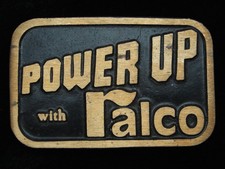 QF07116 VINTAGE 1970s  POWER UP WITH RALCO  FARMING SOLID BRASS BELT BUCKLE