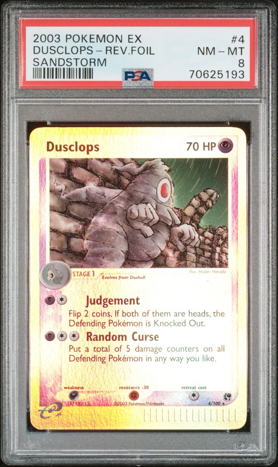 Pokémon TCG Dusclops PSA 8 EX Sandstorm 4/100 Reverse Holo Rare 2003 POP 15