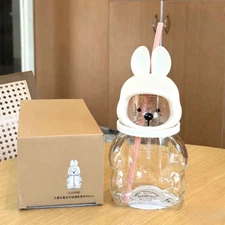 New Starbucks China 2024 Mid-Autumn Festival Rabbit Bear 20oz Glass Straw Cup