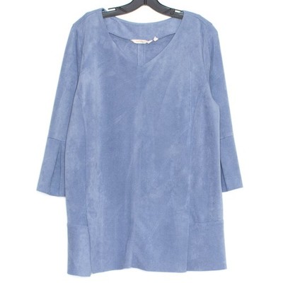 Soft Surroundings Faux Suede Bell Sleeve Tunic Top Izzy Boho Cottagecore Blue L