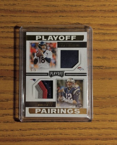 2016 Panini Playoff Pairings Tom Brady Peyton Manning 5/5 Game Used Dual Patch