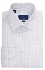 David Donahue men's Trim Fit Poplin Dress Shirt - 17 34/35-White / Lilac Check