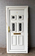White Traditional uPVC Front Entrance Door 6 Panel Glazed Patterned Glass