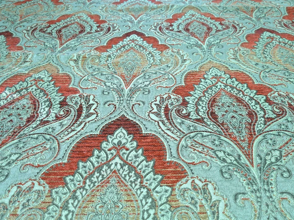 Chenille Damask Taupe/Gold/Red/Peachy/Cream High-End Heavy Very Elegant 59 x 55 - Image 2 of 4