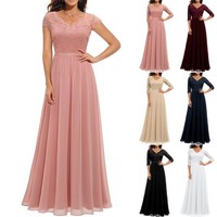 Womens Lace V Neck Formal Dress Long Maxi Party Prom Bridesmaids Wedding Dresses