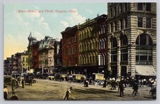 Postcard Retail Stores Along Main St. And Third Dayton Ohio 1920s O-17