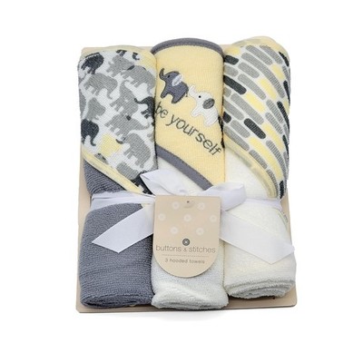Buttons & Stitches 3pk Hooded Baby Towels - Be Yourself Elephant