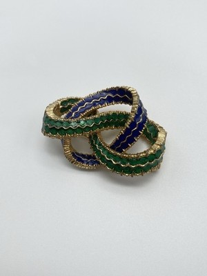 Ciner Enamel Brooch W Green & Blue Color Signed
