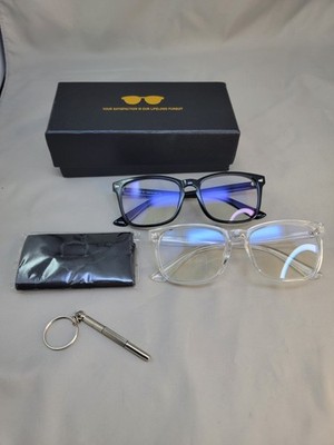 blue blocker computer glasses Set Of Two Frames Black & Clear