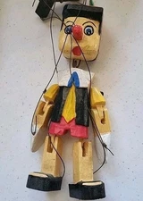 Vintage Pinocchio Handmade Wood Marionette Puppet Doll On A String Toy 