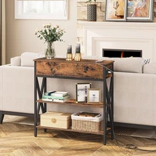 HOOBRO Console Table Entryway Table with Drawer Small Sofa Table Brown