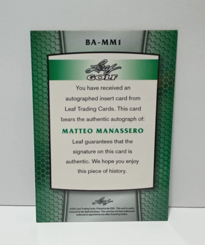 Matteo Manassero 2011 Leaf Golf Auto Autograph Card PGA - Image 2 of 2