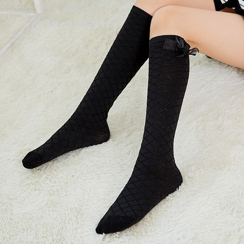 Girls Socks Combed Cotton Bow Mesh Mid Tube Socks Knee High Stockings - Picture 11 of 19