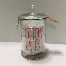 Rae Dunn COTTON BALLS Large Glass Jar with Glass Lid 120 Cotton Balls NEW SEALED