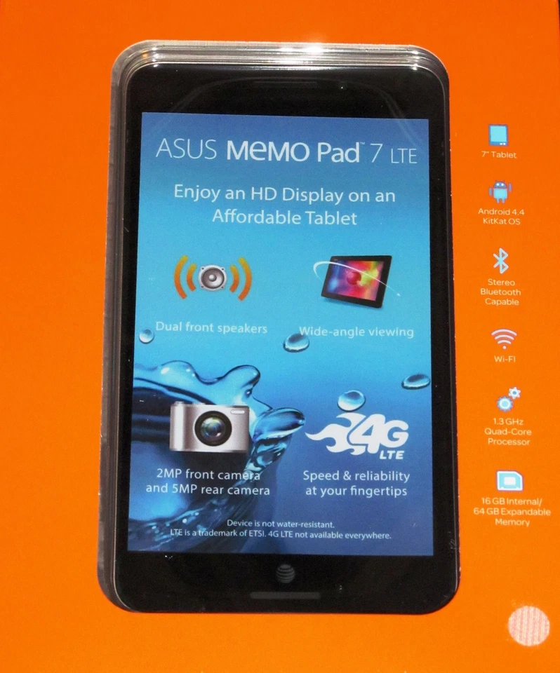 New Sealed (AT&T Prepaid) ASUS MeMO Pad 7 LTE Quad-Core 16GB 7" Android Tablet - Image 3 of 4