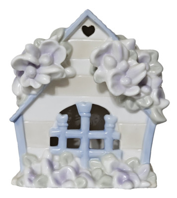 Porcelain Floral House Figurine, Glazed, 6'', Missing Light Bulb, Vintage
