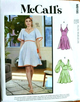 MCCALLS PATTERN 8195  DRESSES   MISSES SIZES  16 18 20 22 24   NEW  UNCUT