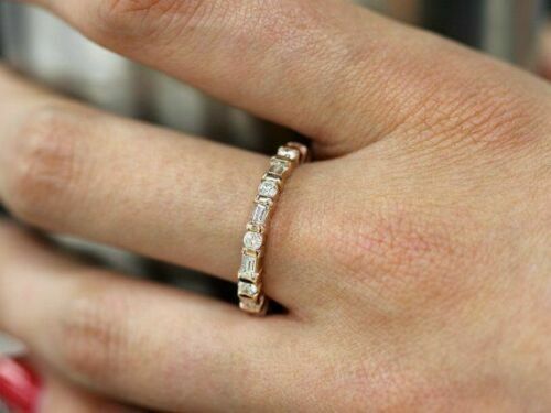 1Ct Baguette & Round Cut Lab Created Diamond Wedding Band Ring 14K Gold ...