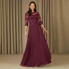 Chiffon Mother of Bride Dresses Half Sleeve Applique Zipper Back Party Gowns New