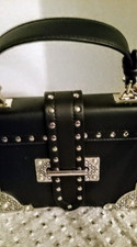 Borsa a mano Forever21 nera gotica ecopelle fibbia tracolla biker borchie S  