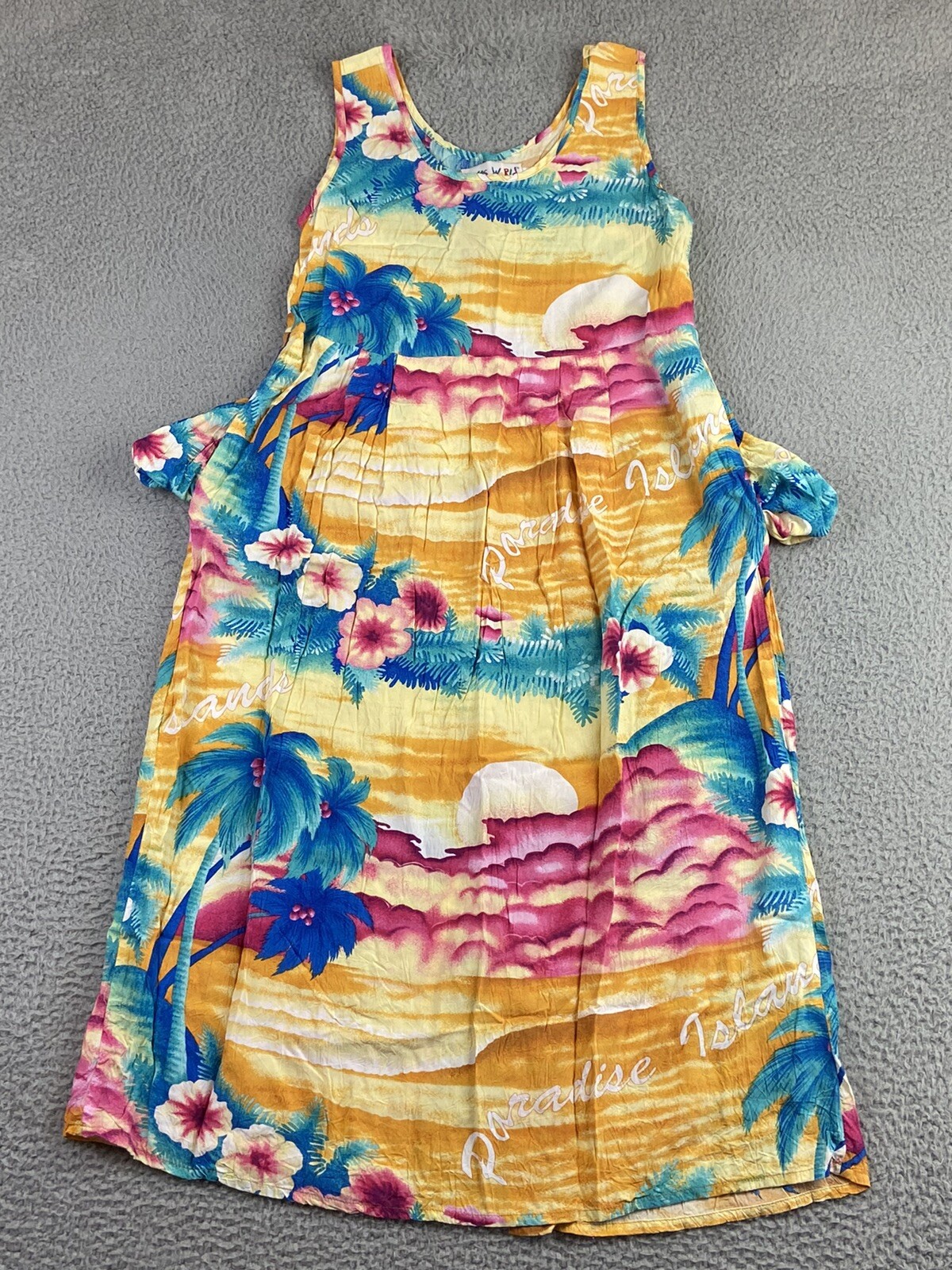 VTG Jams World Small Paradise Found Midi Dress Sleeveless Pockets Floral Hawaii