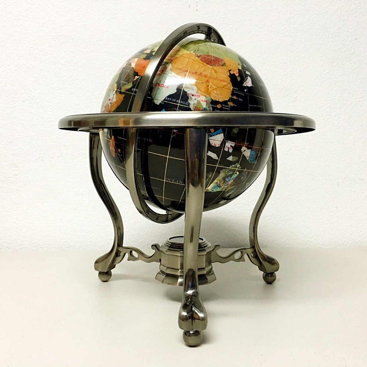 14&quot; Black ocean Silver 3- leg table stand Gem MOP Gemstone World 