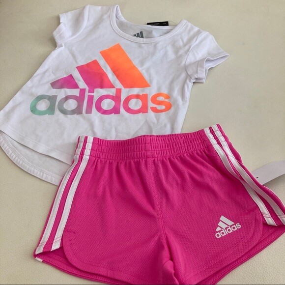 Adidas cute baby girl pink neon shorts set 2294 image 4