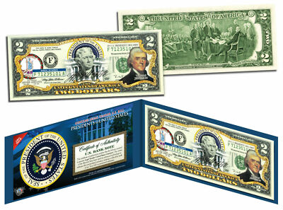 THOMAS JEFFERSON * President 1801-1809* COLORIZED $2 BILL! COA