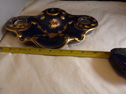 Antica porcellana francese Sevres - blu cobalto, supporto calamaio dorato B.R.P.  BRP - Foto 15 di 16