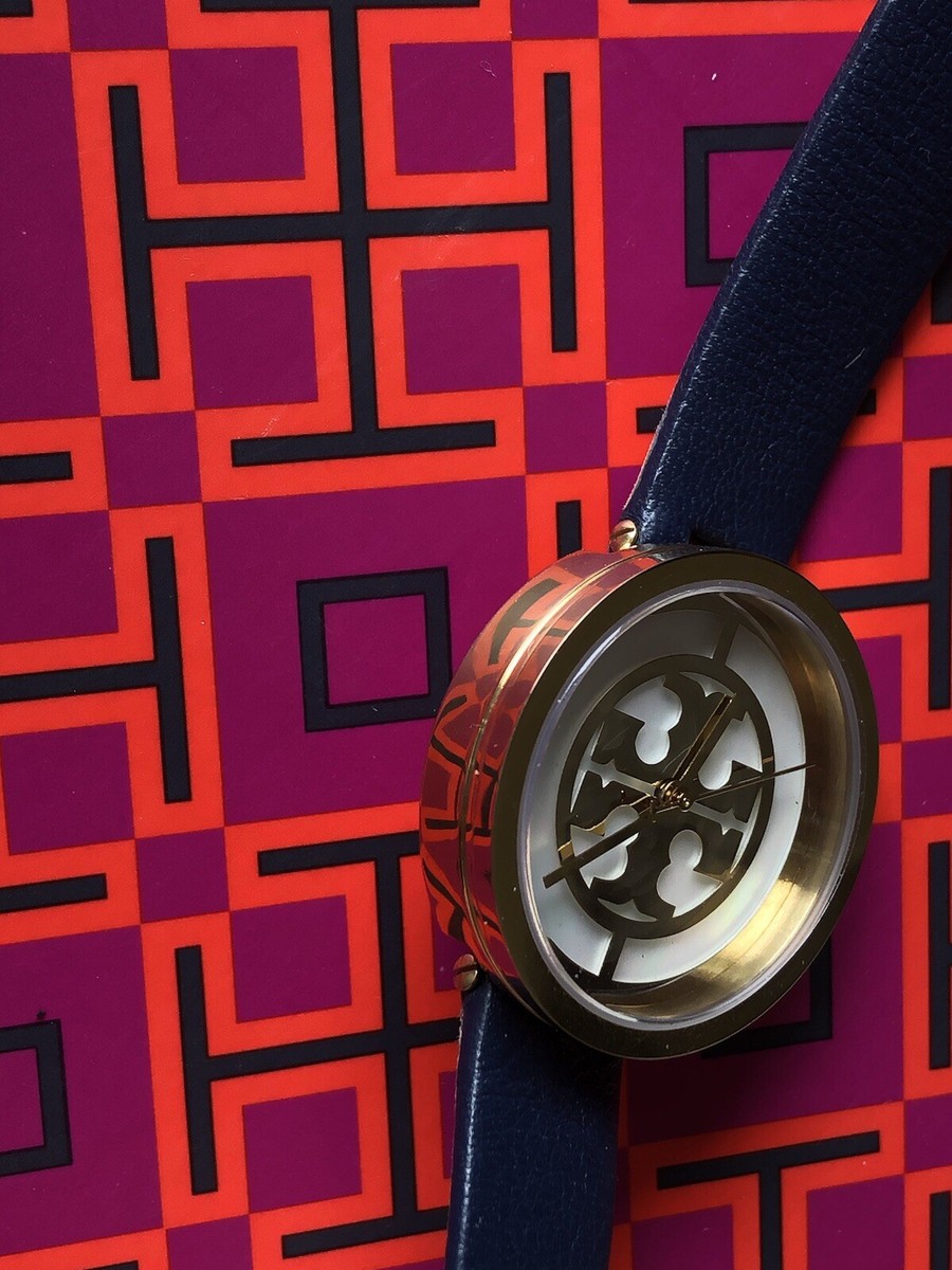 Tory Burch Reva Gold/Navy Double Wrap Leather Strap Watch TBW4032