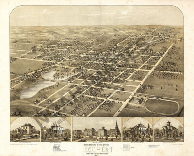 Panoramic Map of Ripon WI 16x20