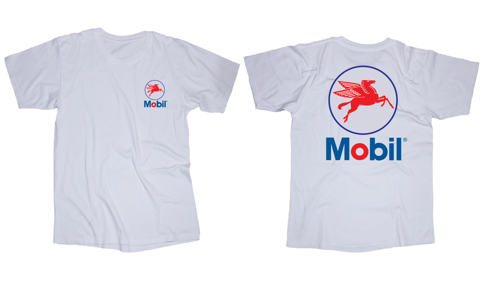 Mobil Oil Company Logo White Cotton T-Shirt for Men