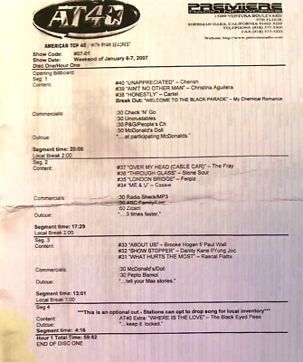 1/6/07 AN HOUR OF RYAN SEACREST'S AMERICAN TOP 40, SUPER LOW BARGAIN PRICE