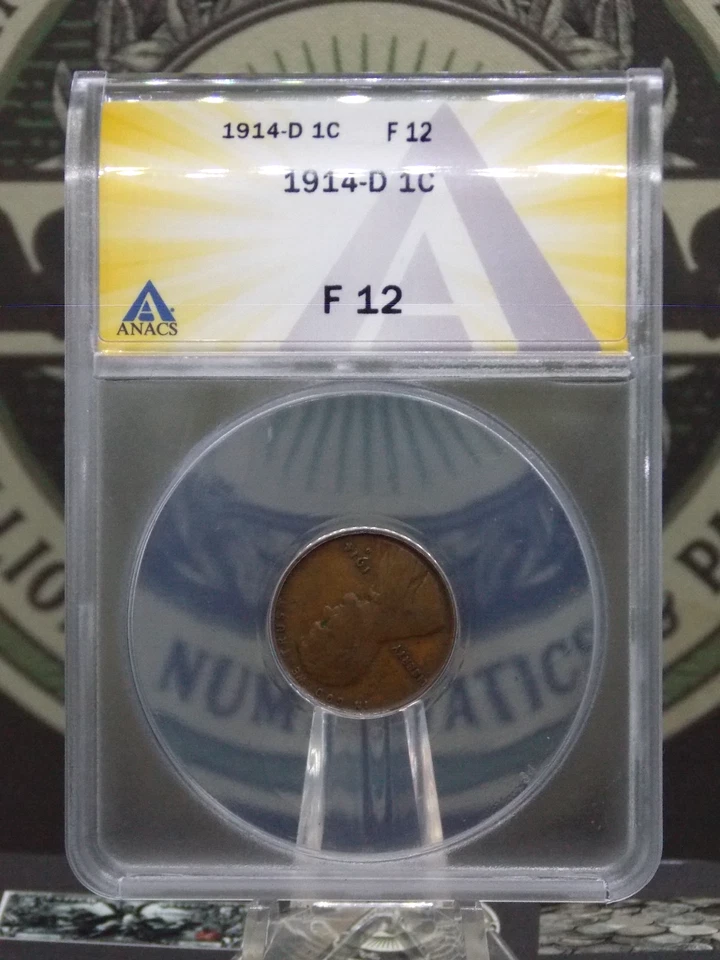 1914 "D" Lincoln Wheat Cent Penny 1c ANACS F12 #780 Fine *KEY DATE* ECC&C, Inc. - Image 3 of 4