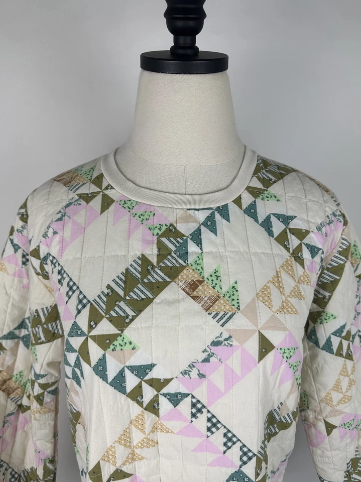 Moletom Colcha Feminino XS Marfim Estampa Geométrica Cottagecore Boêmio Hippie  - Imagem 2 de 4