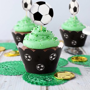 24pcs Football Party Cupcake Wrappers Toppers Soccer Set Baby Shower