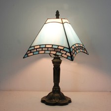 Bedroom table reading lamp house tiffany stained glass shade retro 13.8"H   