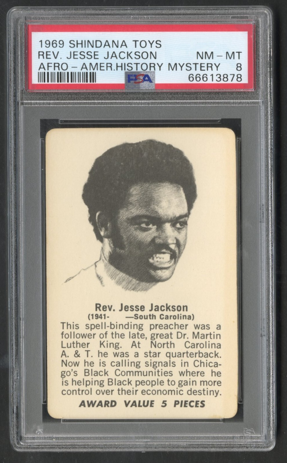 1969 Jesse Jackson ROOKIE Shindana Afro-American History PSA 8 Pop 1 NONE HIGHER