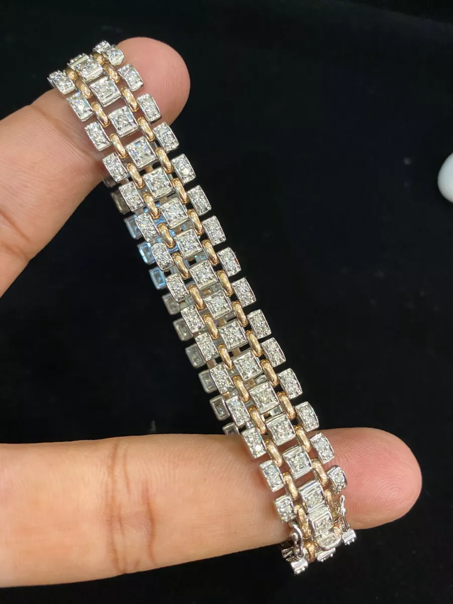 Pave 3.76 Cts Round Brilliant Cut Diamonds Tennis Bracelet In 585