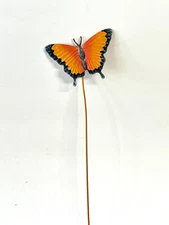 HOME GARDEN POOL DECOR - ORANGE BUTTERFLY YARD STAKE PICK  15.5" X 4"  NEW   #2