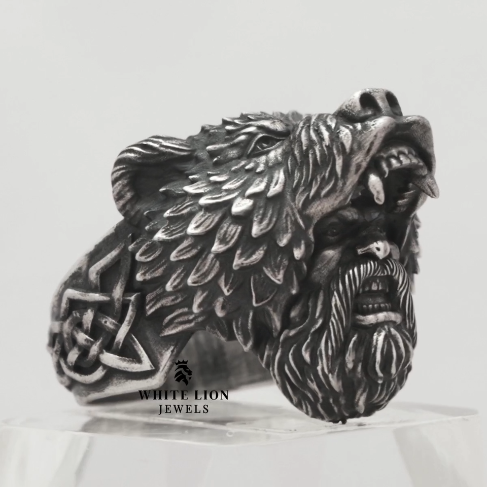 Warrior Bear Biker Viking Berserker Jungle Animal Men Rider 925 Silver ...