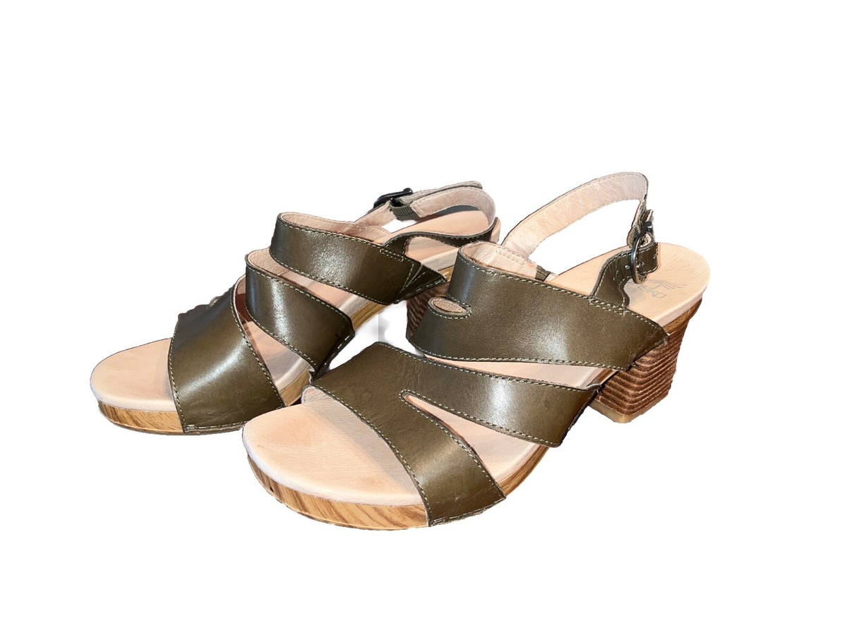 Dansko Ashlee Brown Leather Sandal Block Heel Slingback 40 US