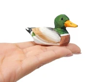 Mallard Duck Drake Figurine Miniature Bird Statue Carve Decoy Decor Garden Male