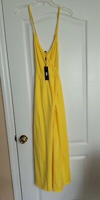 ININ Women's Size M Deep V-Neck Casual Dress Solid Split Maxi Dress Yellow  NWT | eBay