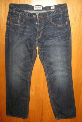 MEK DENIM MOSCOW MEN'S COTTON DARK DISTRESSED SLIM BOOT-CUT JEANS SIZE 36 X 34