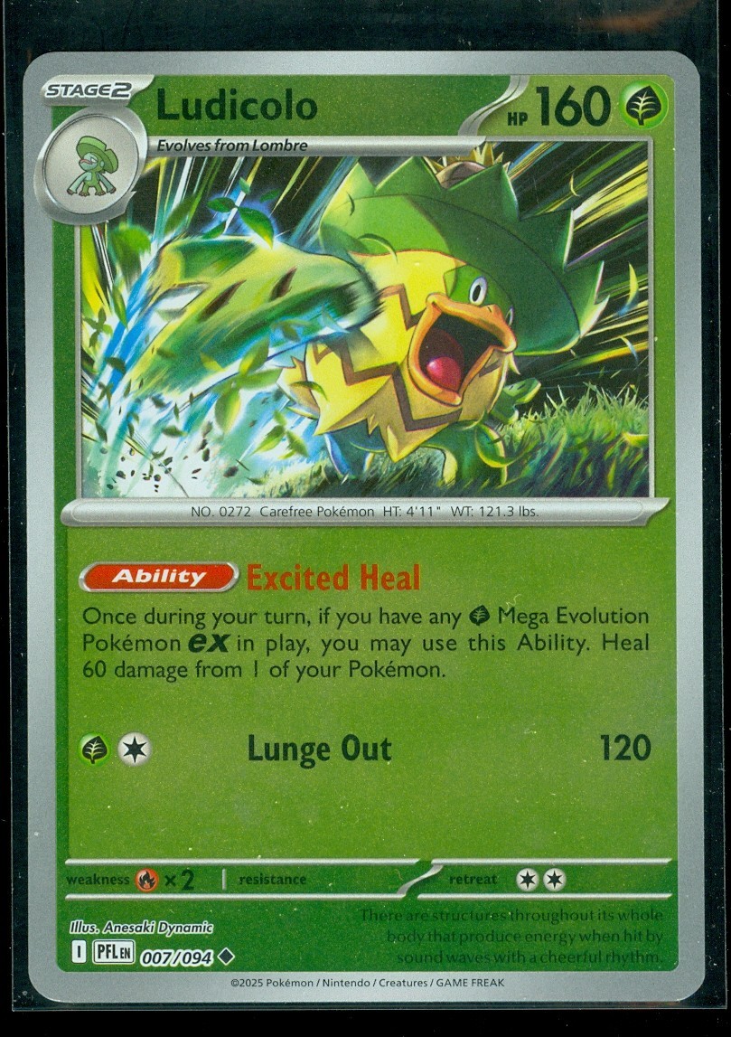 Pokemon LUDICOLO 007/094 - Phantasmal Flames - Rev Holo - MINT