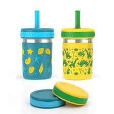 Sippy Cups with Straws and Lids, Spill Resistant Stainless Steel Tumbler with...